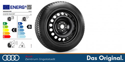 Original VW ID.3 Winterkomplettradsatz, Stahl, Rallyeschwarz, 18 Zoll 215/55 R18 95T, Bridgestone Blizzak LM-001 B-Seal ⊕