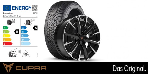 Original SEAT CUPRA Born 17 Zoll Winterkomplettradsatz Firestorm schwarz / Machined  Bridgestone Blizzak LM005 / 215/45 R20 95 T XL (+) / 8,0J x 20 ET50