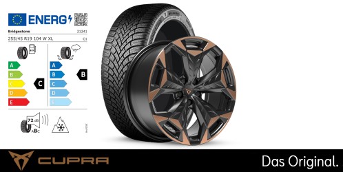 Original SEAT CUPRA Terramar 19 Zoll Winterkomplettradsatz Cosmic Copper Black R + Tech Copper Machined Bridgestone BLIZZAK 6 255/45 R19 104 W XL 8,5J x 19 ET38 Original SEAT CUPRA Terramar 19 Zoll Winterkomplettradsatz Cosmic Copper Black R + Tech Copper Machined Bridgestone BLIZZAK 6 255/45 R19 104 W XL 8,5J x 19 ET38